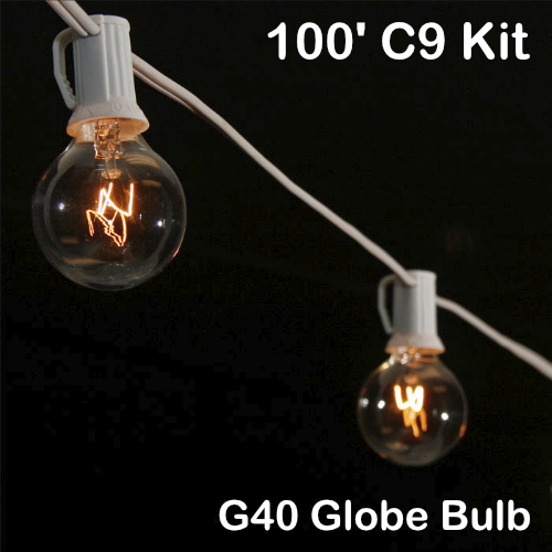 Sival 100 ft White C9 Light String w/ Clear Globe Bulbs