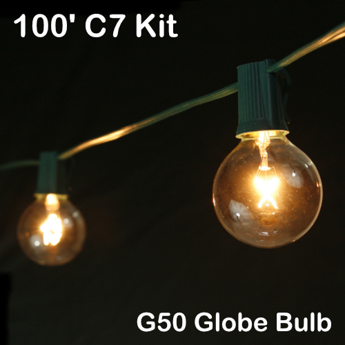 Sival 100 ft Green C7 Light String w/ Clear Globe Bulbs