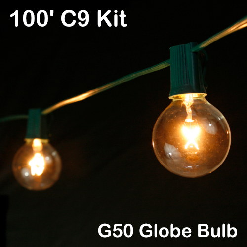 Sival 100 ft Green C9 Light String w/ Clear Globe Bulbs
