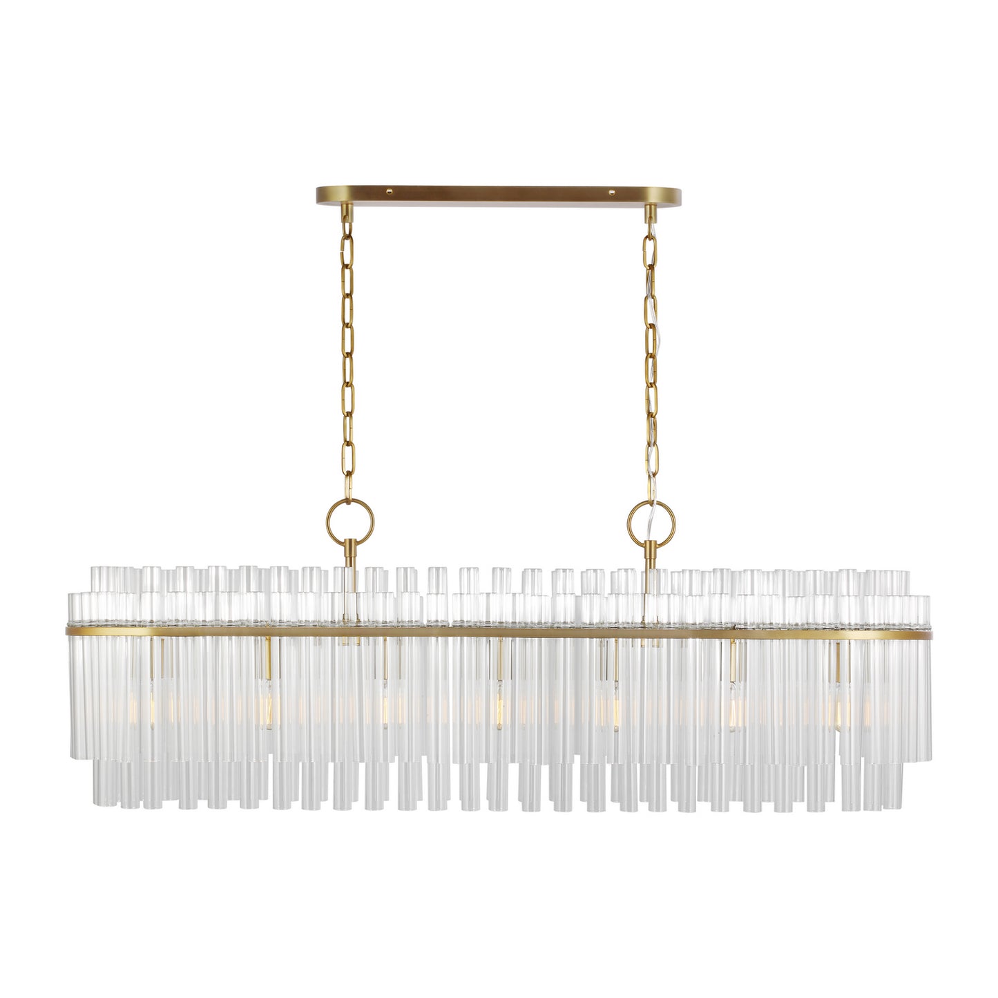 Beckett Seven Light Linear Chandelier in Burnished Brass