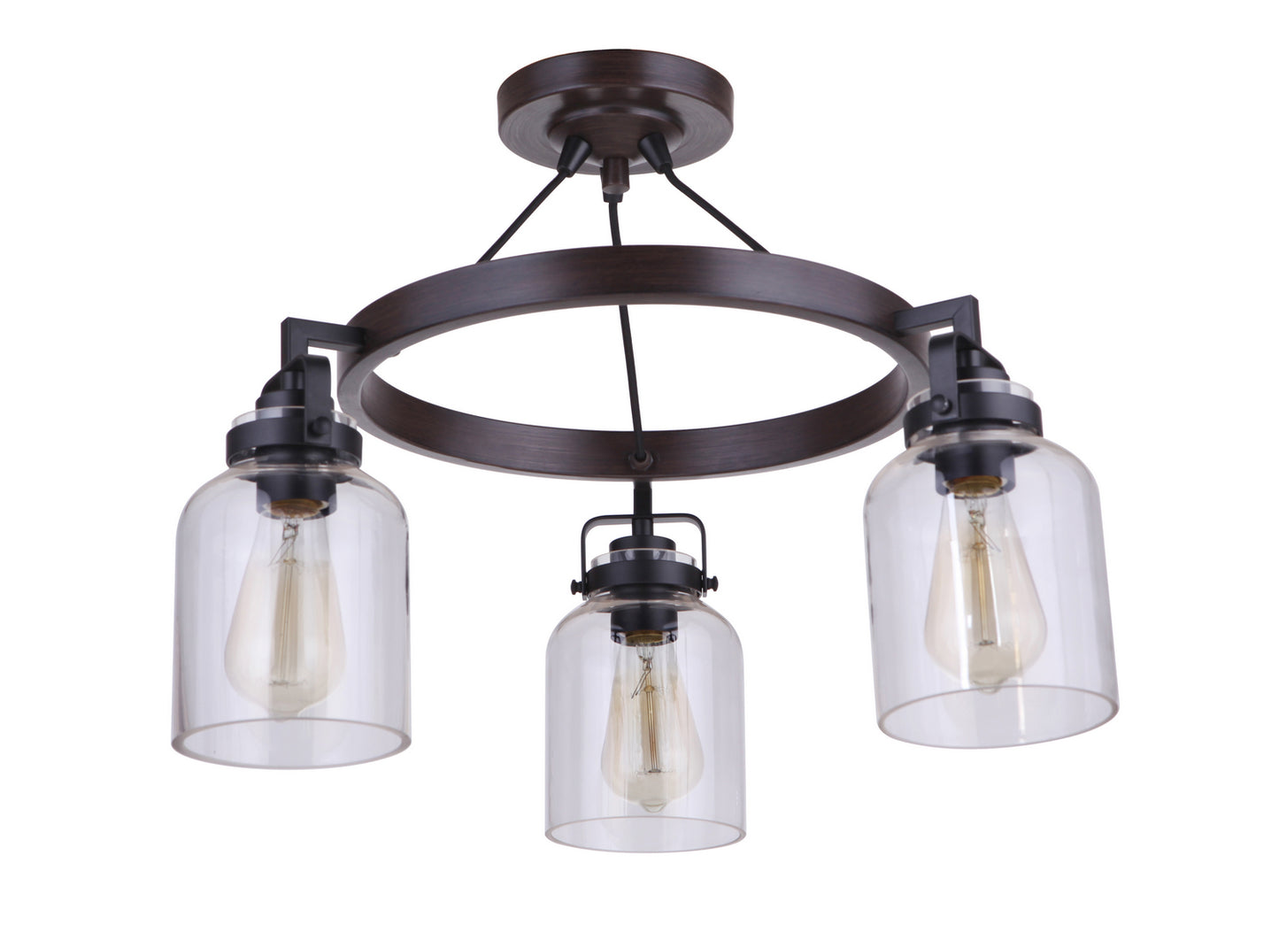 Foxwood Three Light Semi Flush Mount in Flat Black / Dark Teak