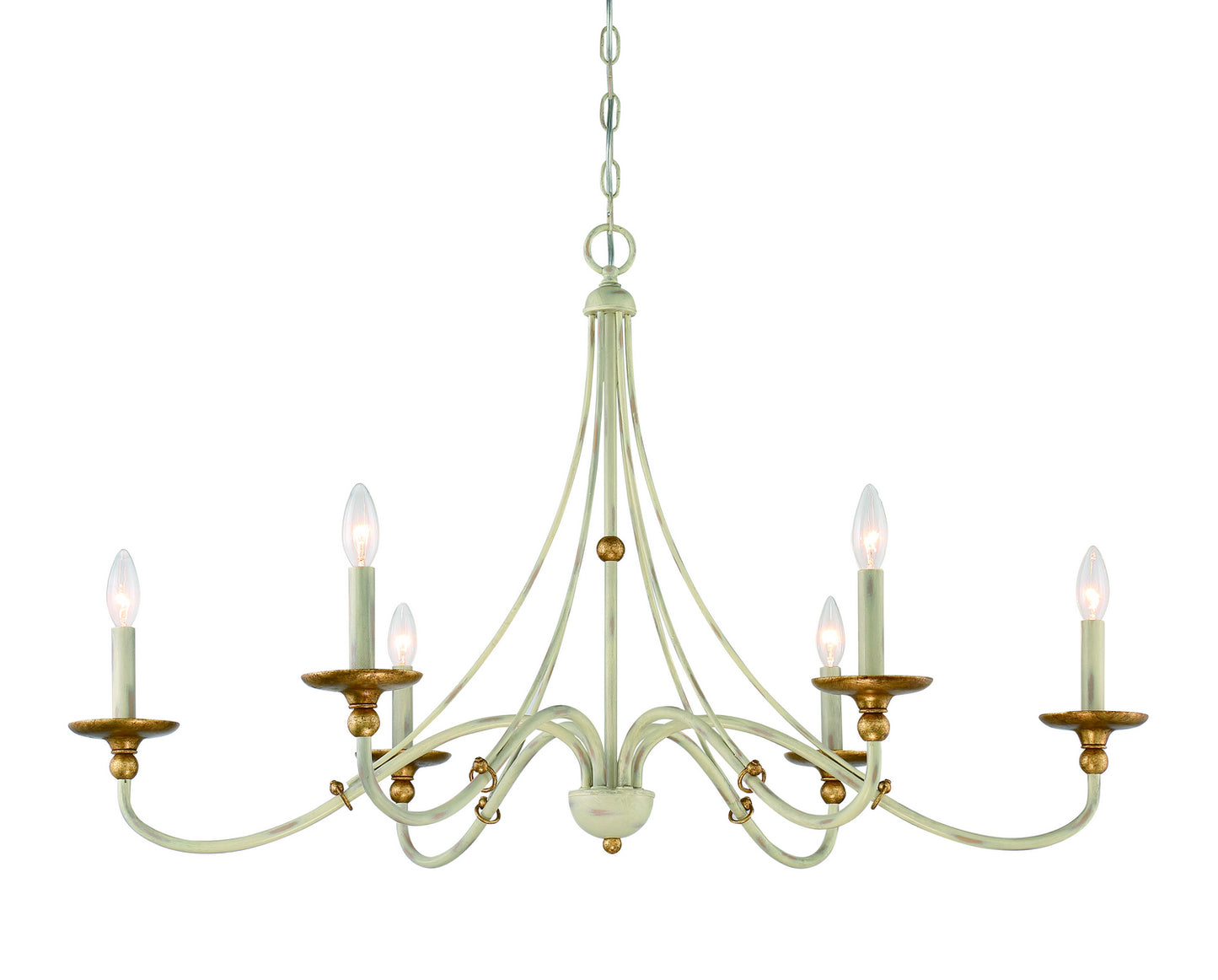 Westchester County Six Light Chandelier in Farmhouse White w/Gilded Gold Leaf