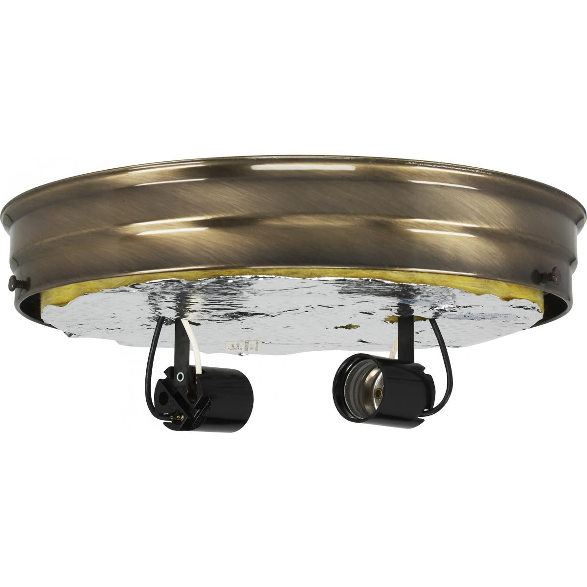 Two Light Ceiling Pan in Antique Brass