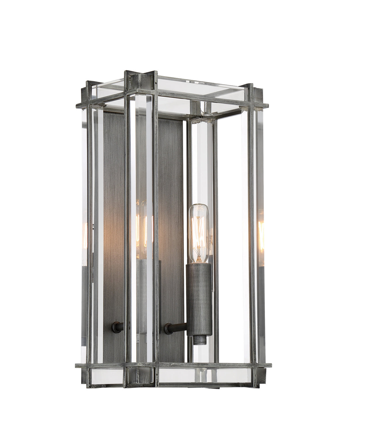 Langen Square Two Light Wall Mount in Antique Nickel w/Clear Acrylic