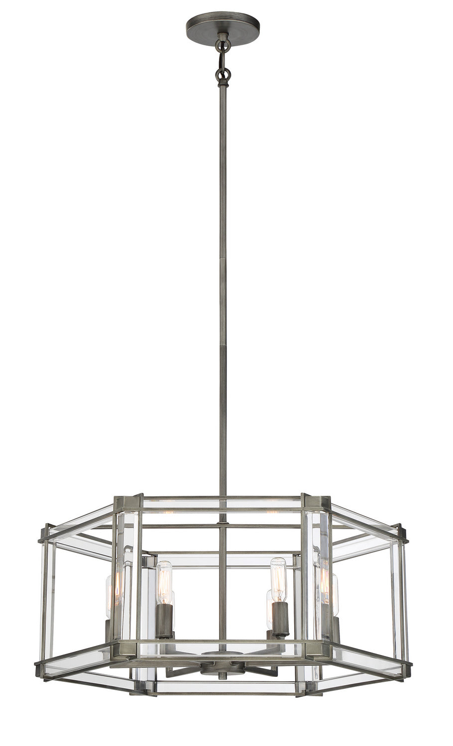 Langen Square Six Light Chandelier in Antique Nickel w/Clear Acrylic