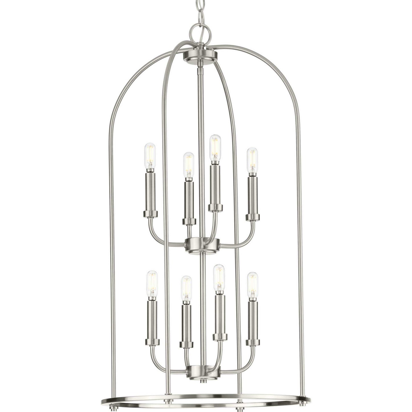Leyden Eight Light Foyer Pendant in Brushed Nickel