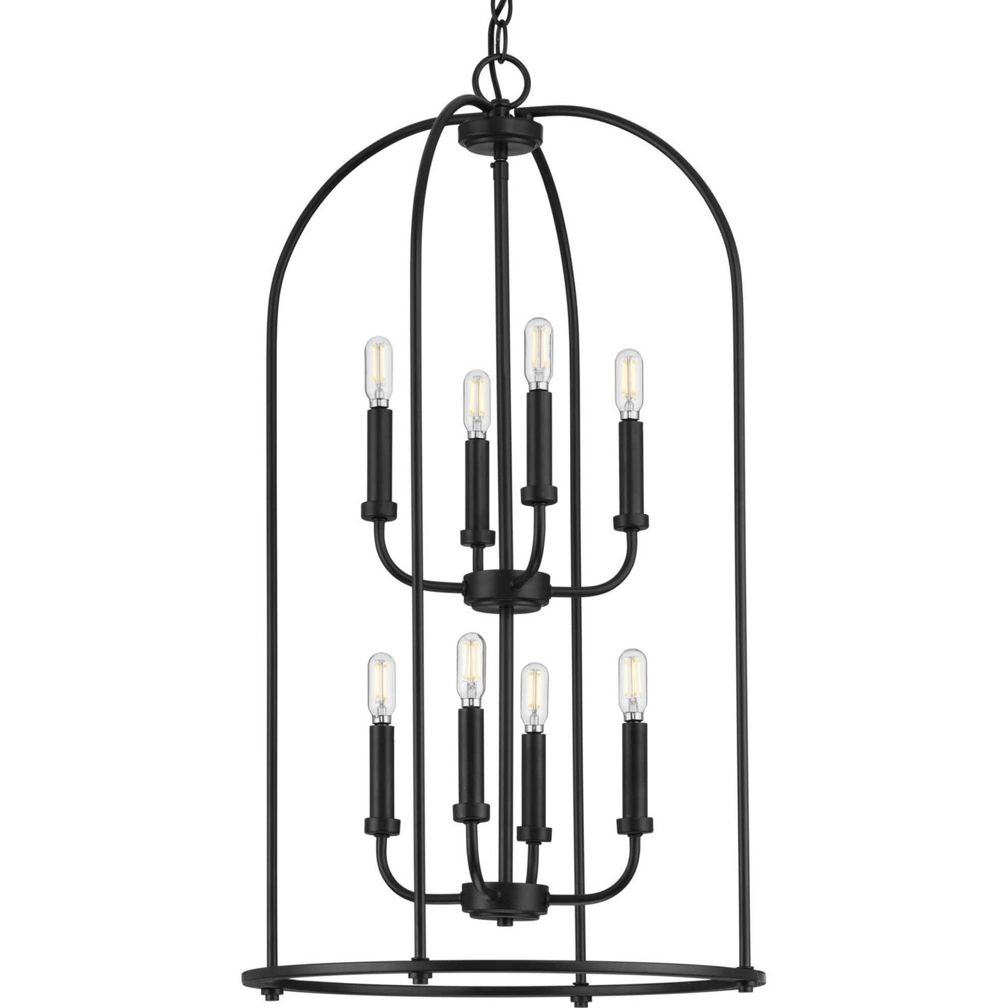 Leyden Eight Light Foyer Pendant in Matte Black