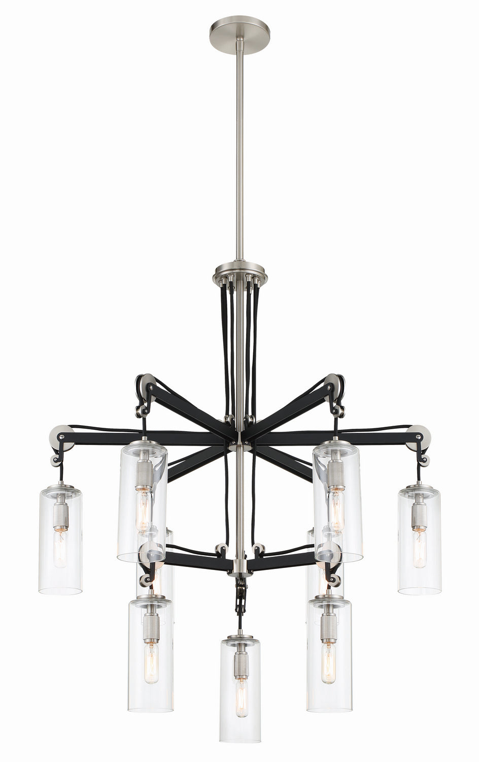 Pullman Junction Nine Light Chandelier in Coal w/Brushed Nickel