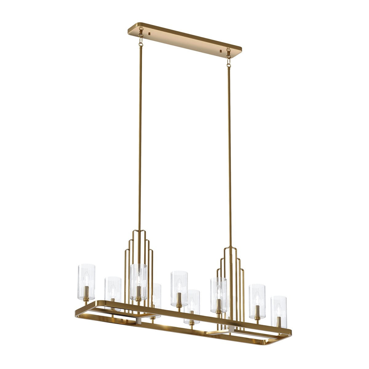 Kimrose Ten Light Linear Chandelier in Brushed Natural Brass