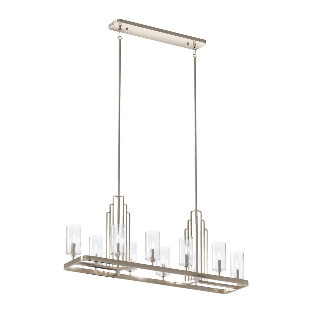 Kimrose Ten Light Linear Chandelier in Polished Nickel