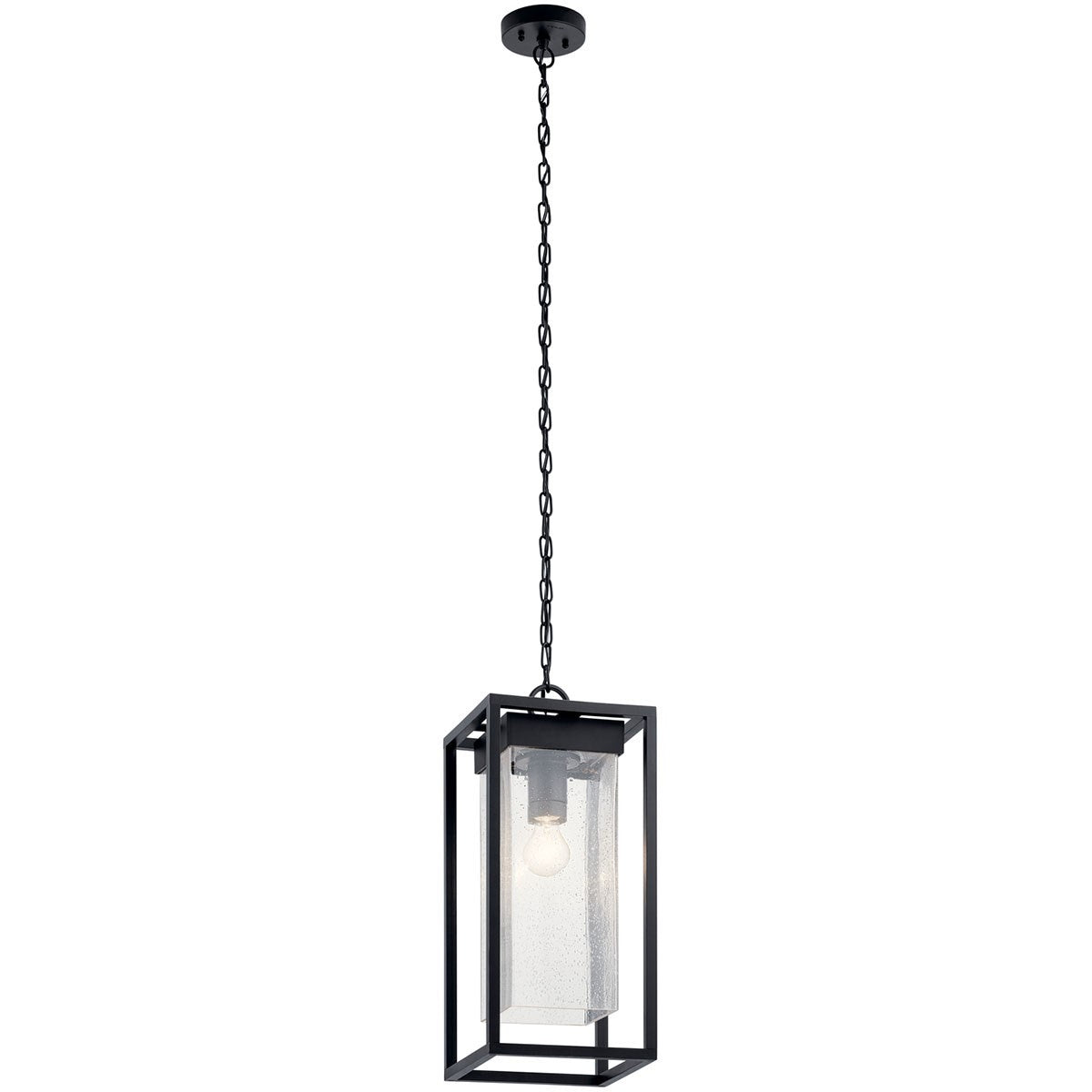 Mercer One Light Outdoor Pendant in Black With Silver Highlights