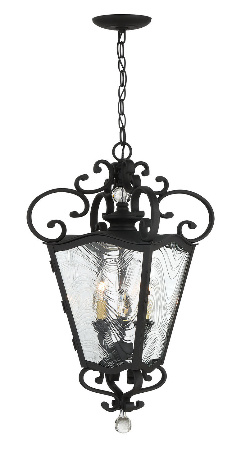 Brixton Ivey Three Light Outdoor Chain Hung in Coal And Soft Brass
