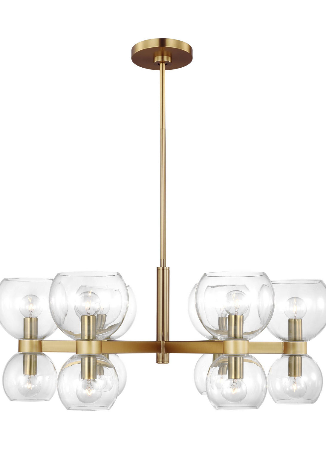 Londyn Six Light Chandelier in Burnished Brass with Clear Glass