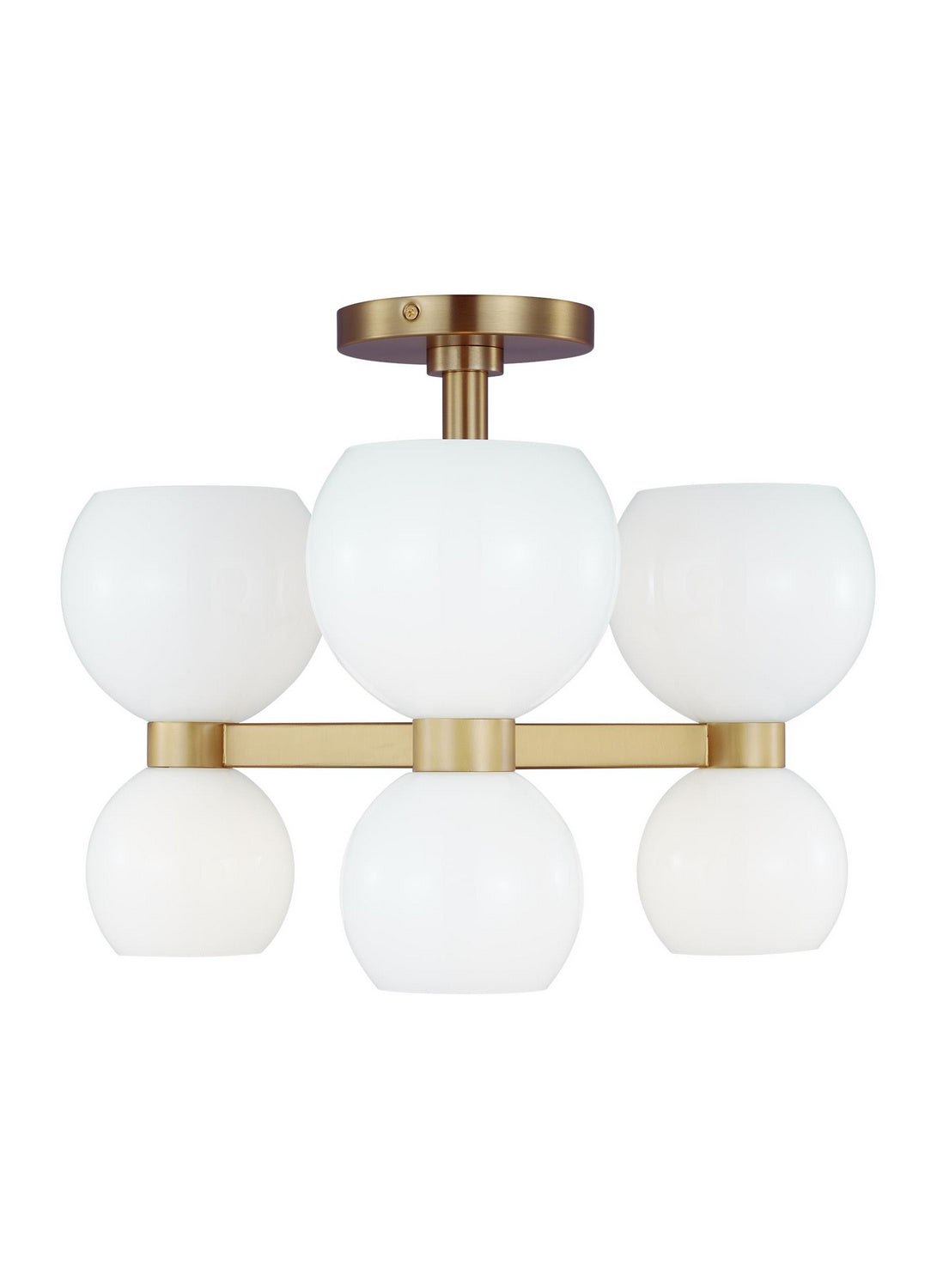 Londyn Six Light Semi Flush Mount in Burnished Brass with Milk White Glass