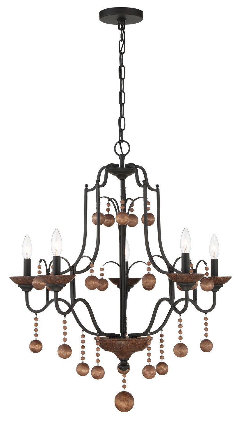 Colonial Charm Five Light Chandelier in Old World Bronze w/Walnut
