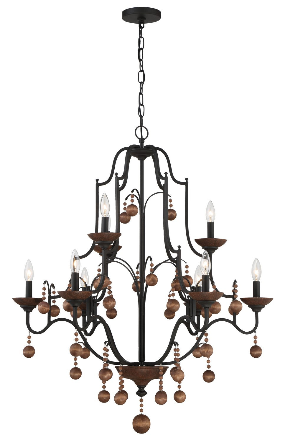 Colonial Charm Nine Light Chandelier in Old World Bronze w/Walnut