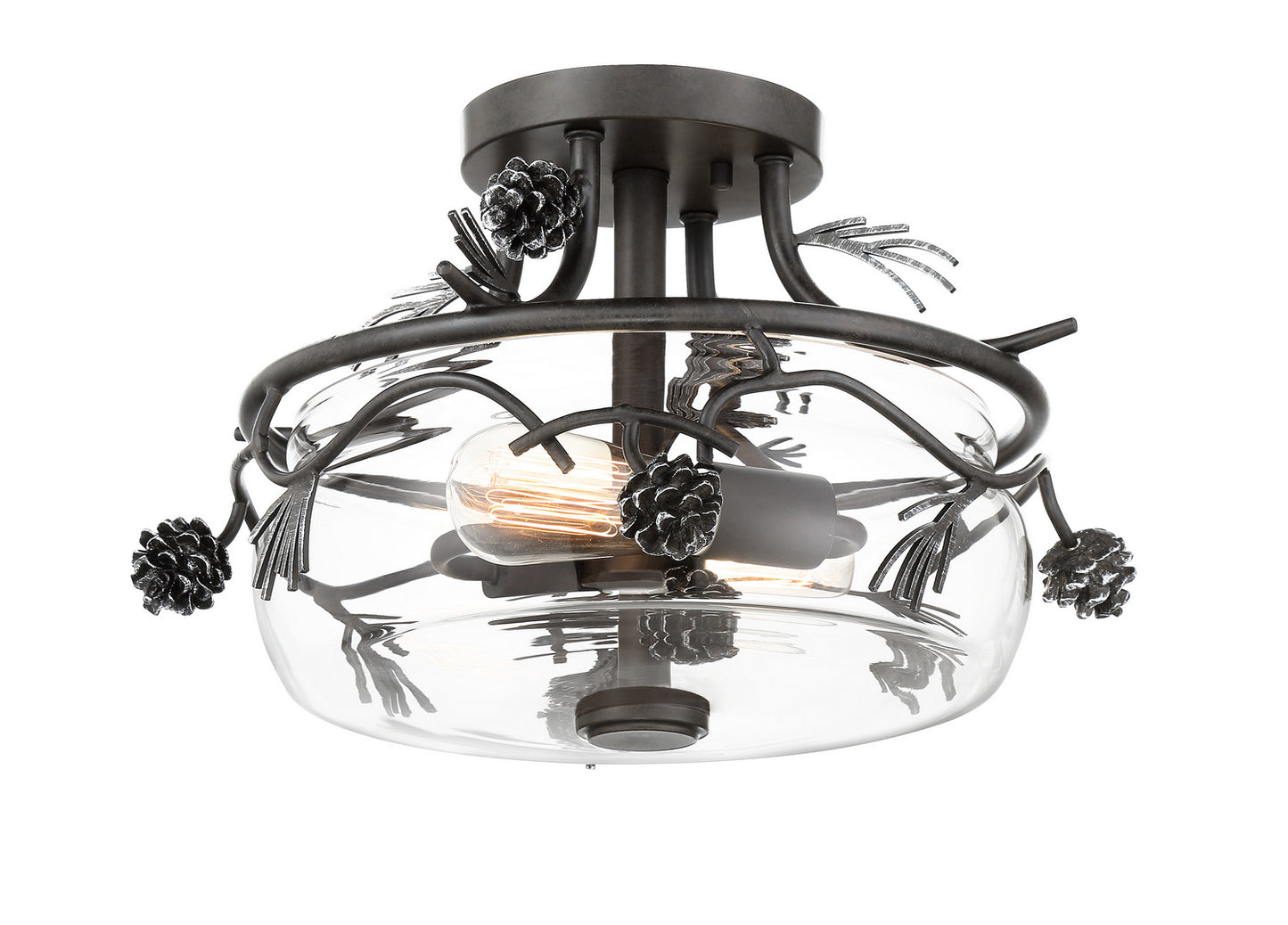 Ponderosa Ridge Two Light Semi Flush Mount in Weathered Spruce w/Silver Highlights