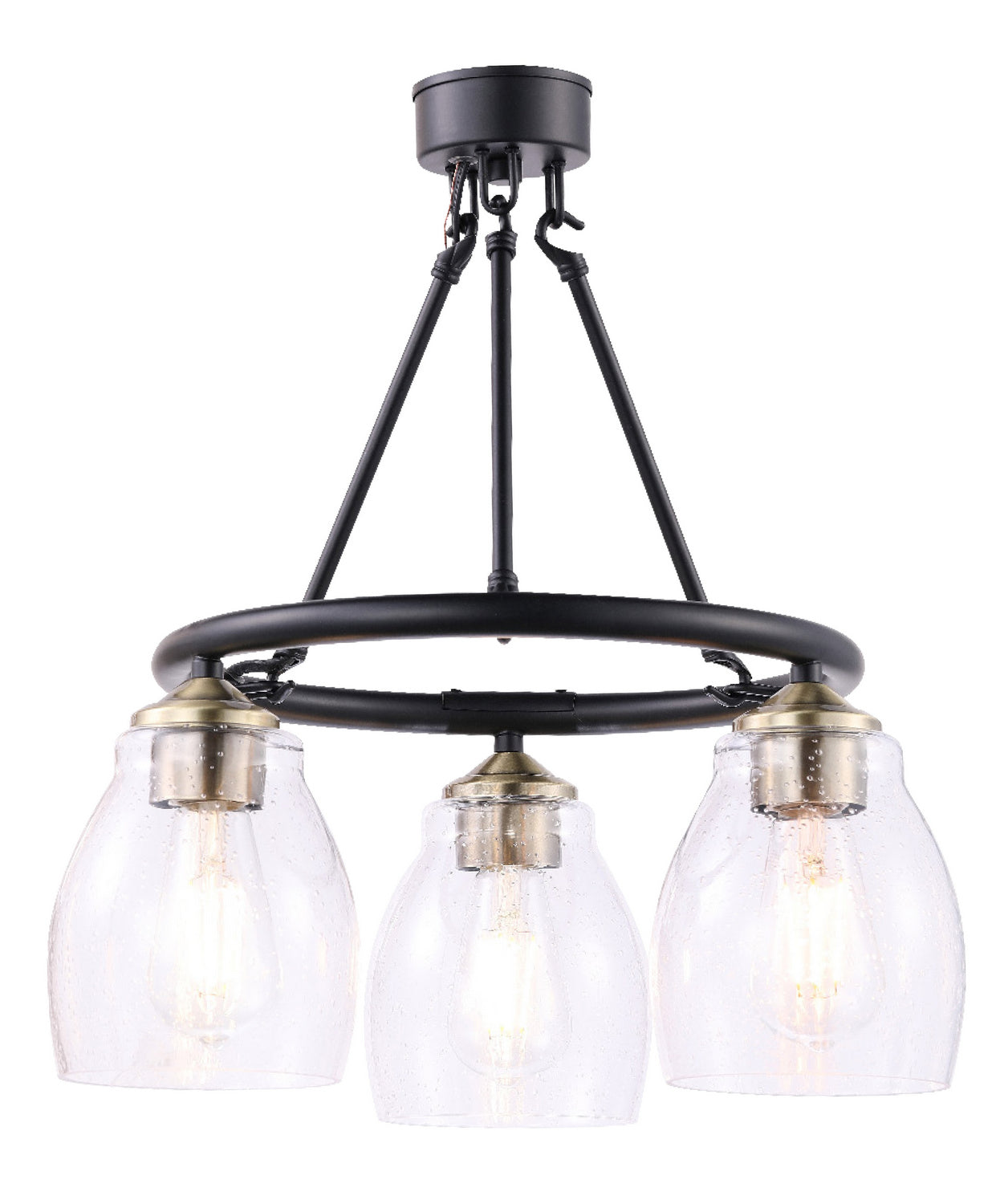 Winsley Three Light Chandelier in Coal w/Stained Brass