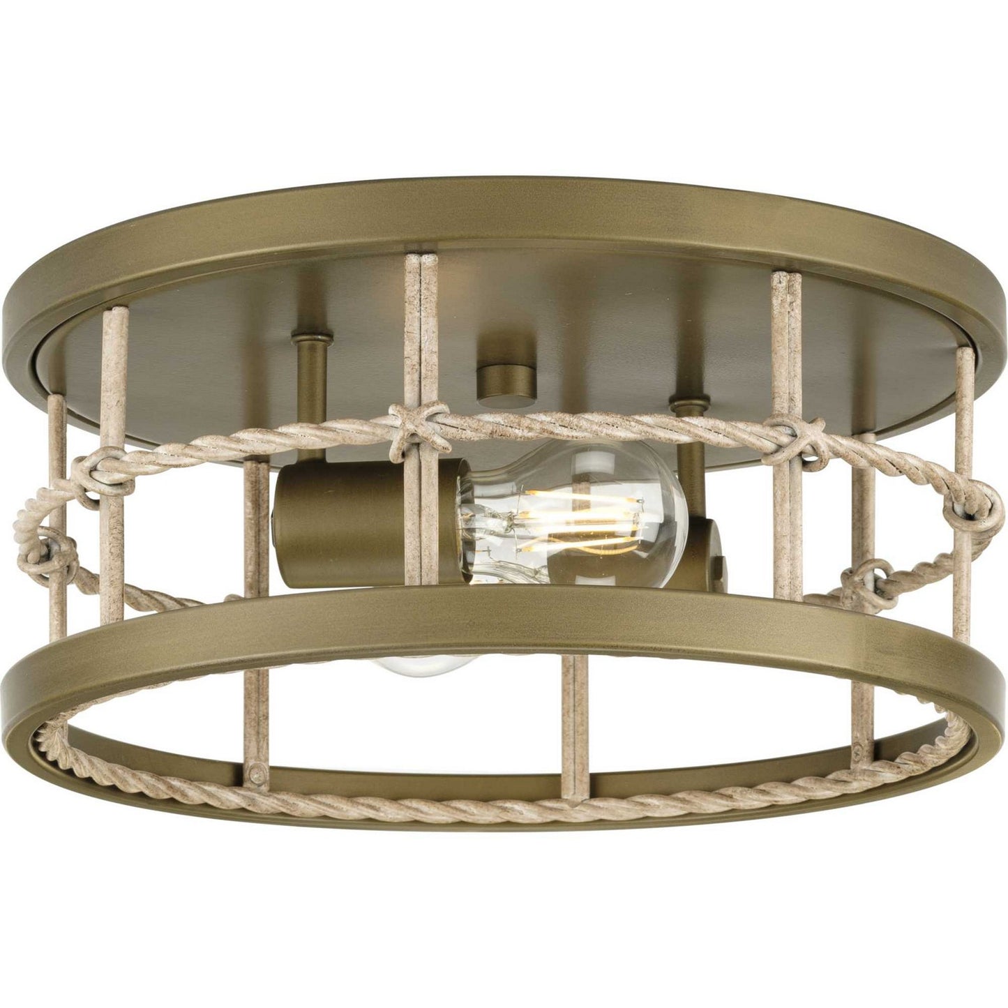 Lattimore Two Light Flush Mount in Aged Brass