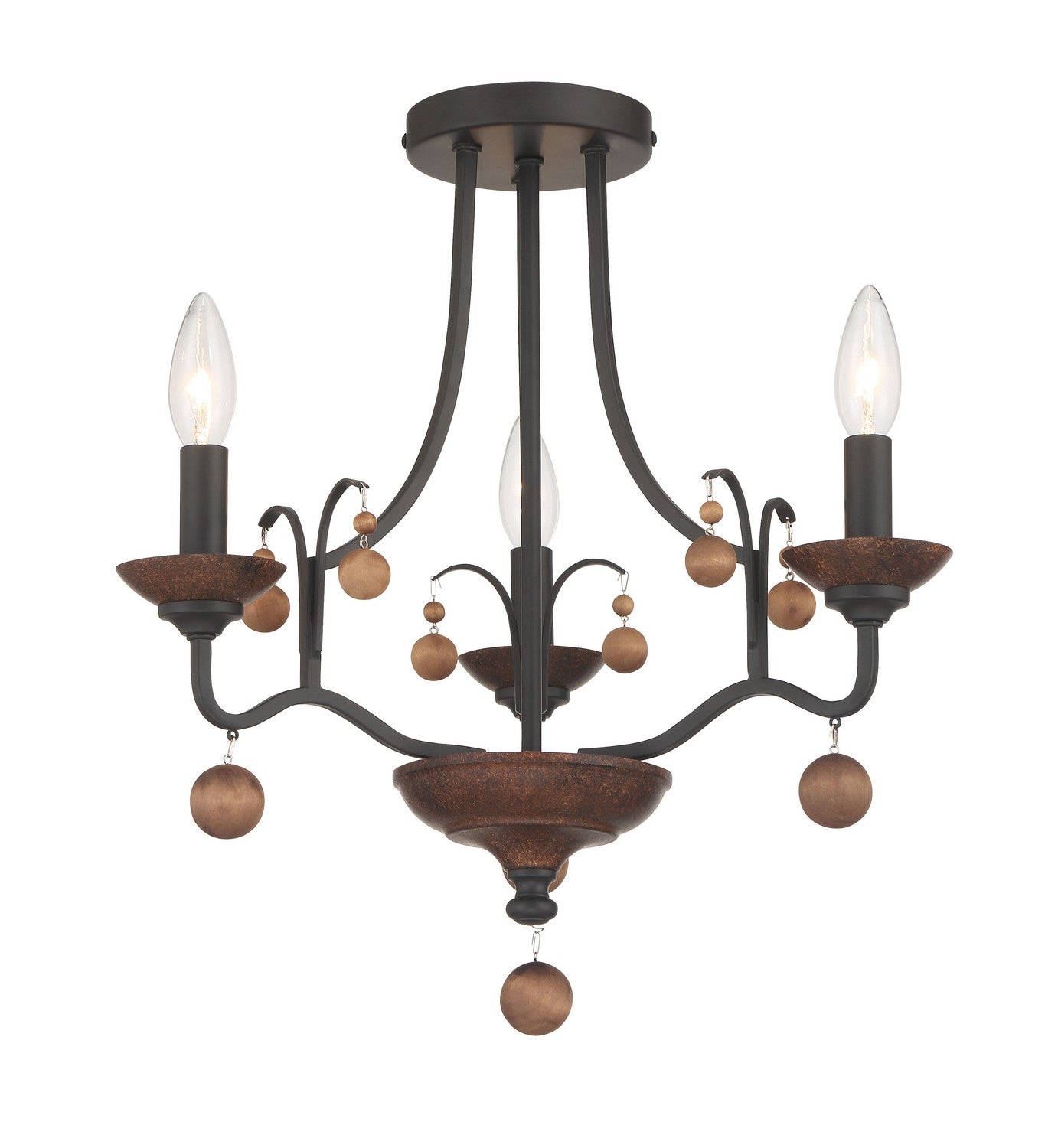 Colonial Charm Three Light Semi Flush Mount in Old World Bronze