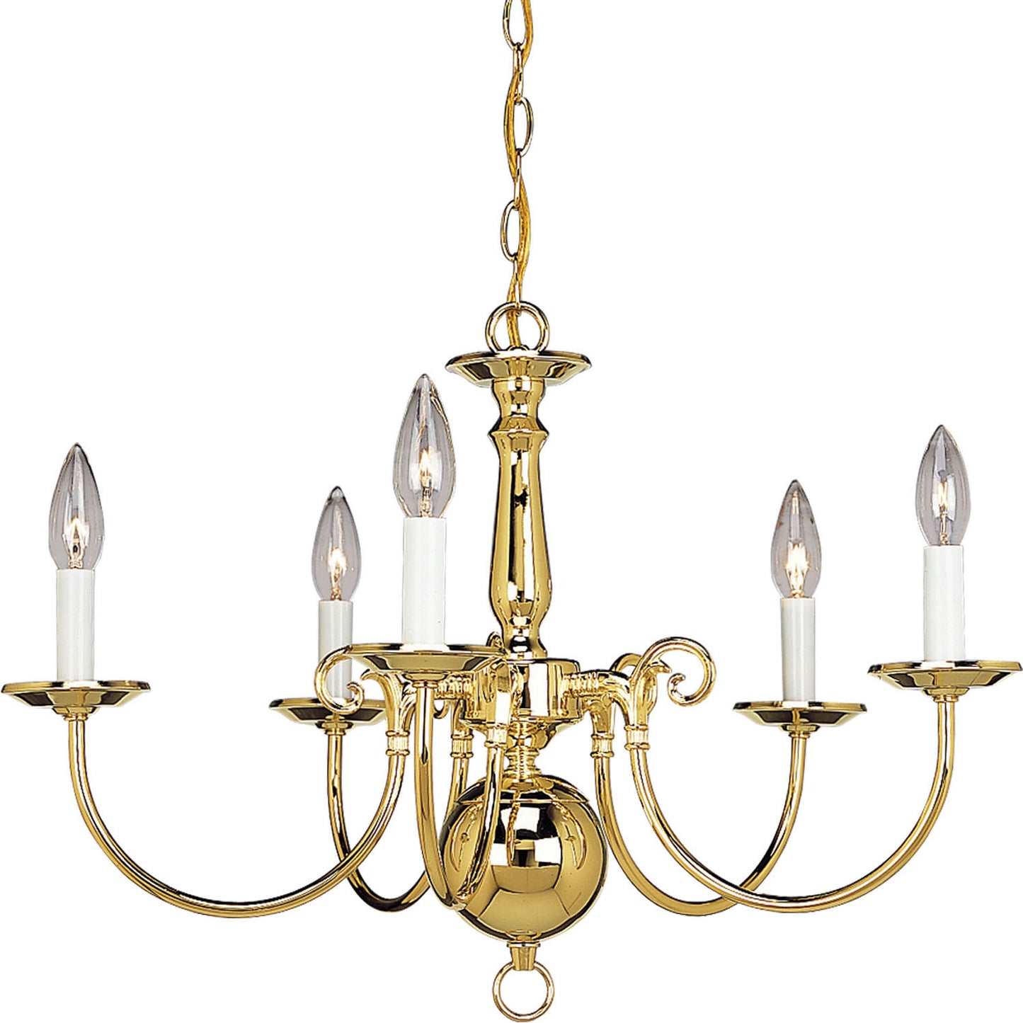 Americana Five Light Chandelier in Polished Brass