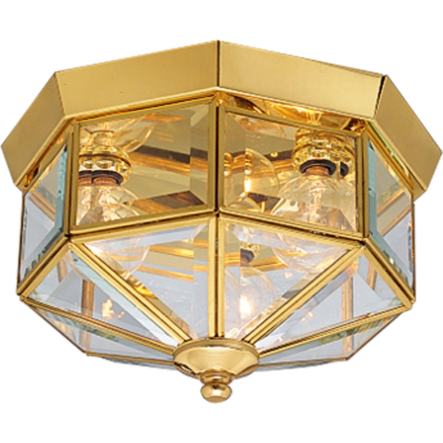 Beveled Glass Three Light Flush Mount in Polished Brass