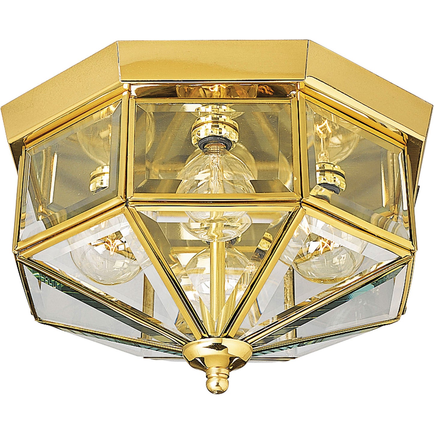 Beveled Glass Four Light Flush Mount in Polished Brass