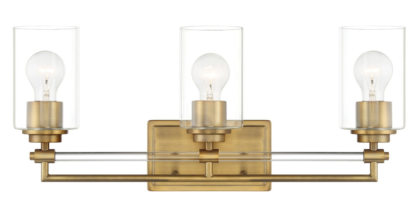 Binsly Three Light Bath Vanity in Aged Brass