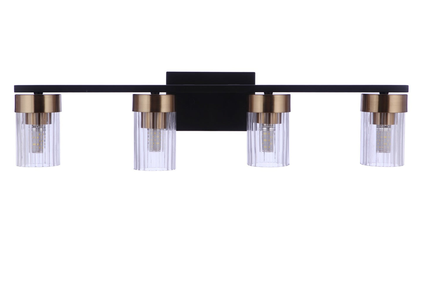 Bond Street Four Light Vanity in Flat Black/Satin Brass