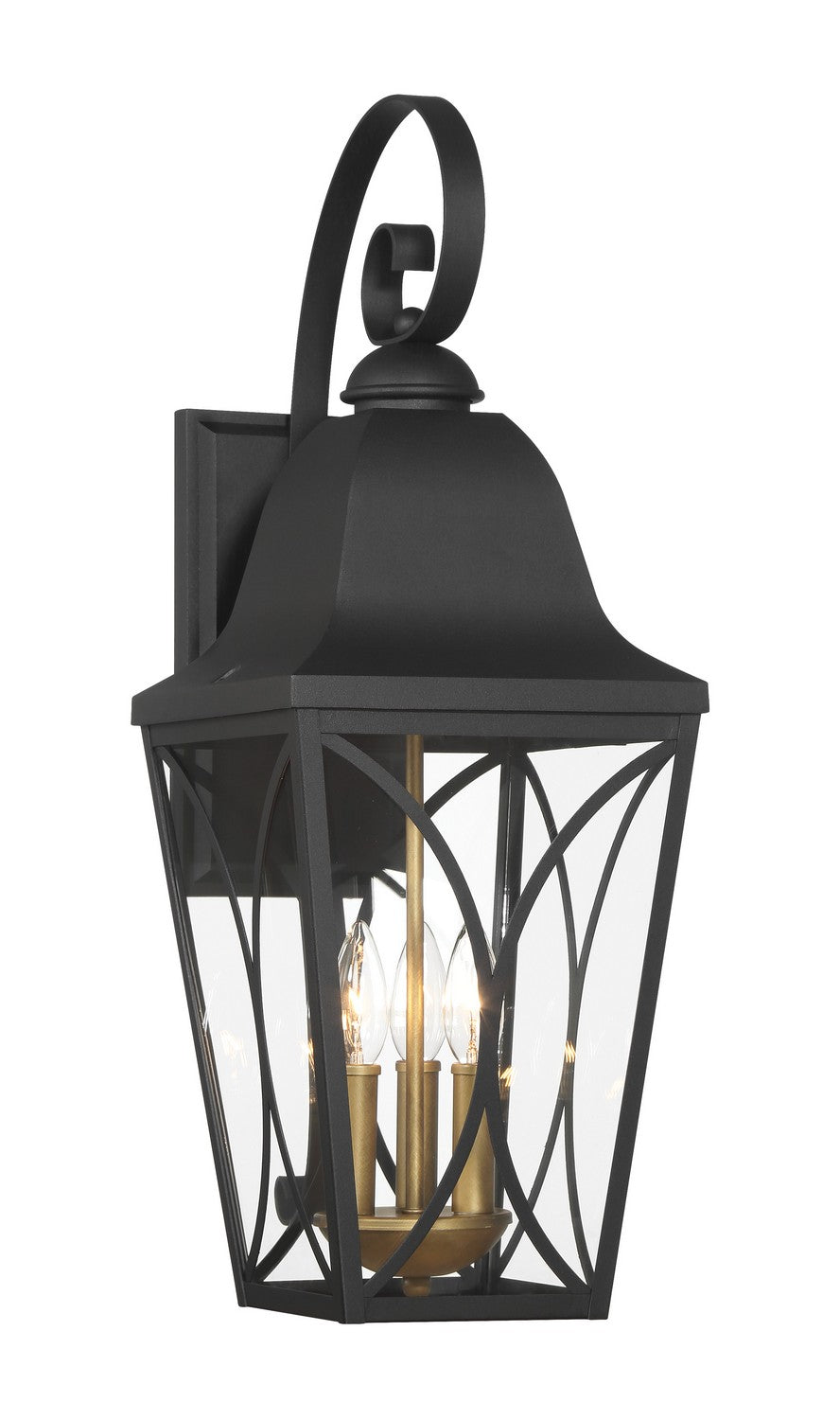 Cardigan Three Light Outdoor Wall Mount in Sand Coal Black & Olden Brass