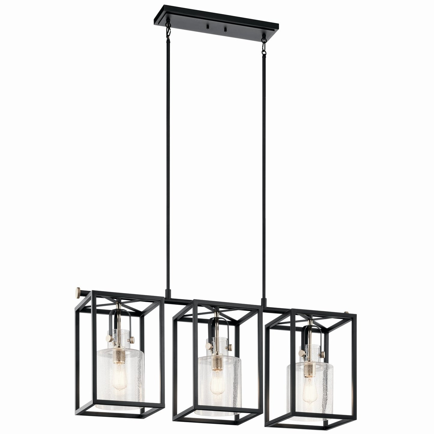 Kitner Three Light Linear Chandelier in Polished Nickel