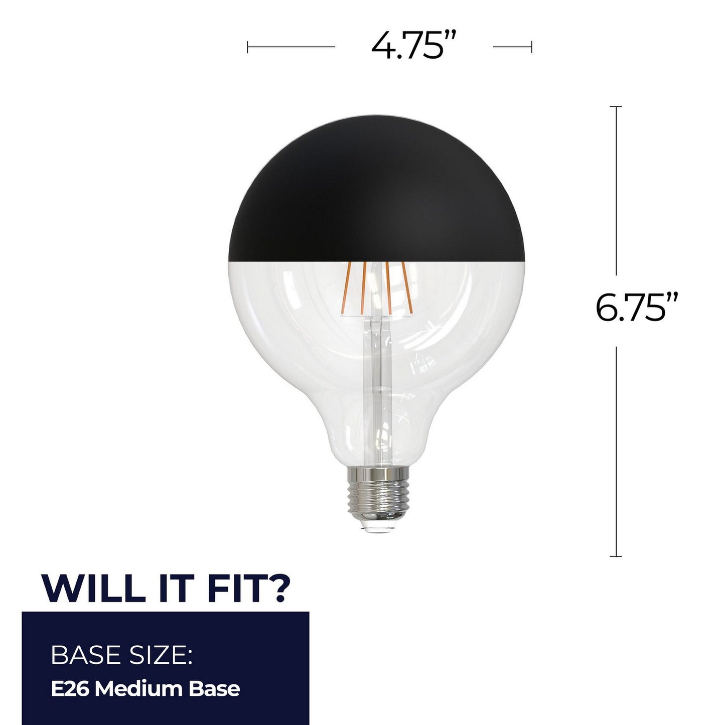 (4-Pack) 2 Light Bulb in Half Black