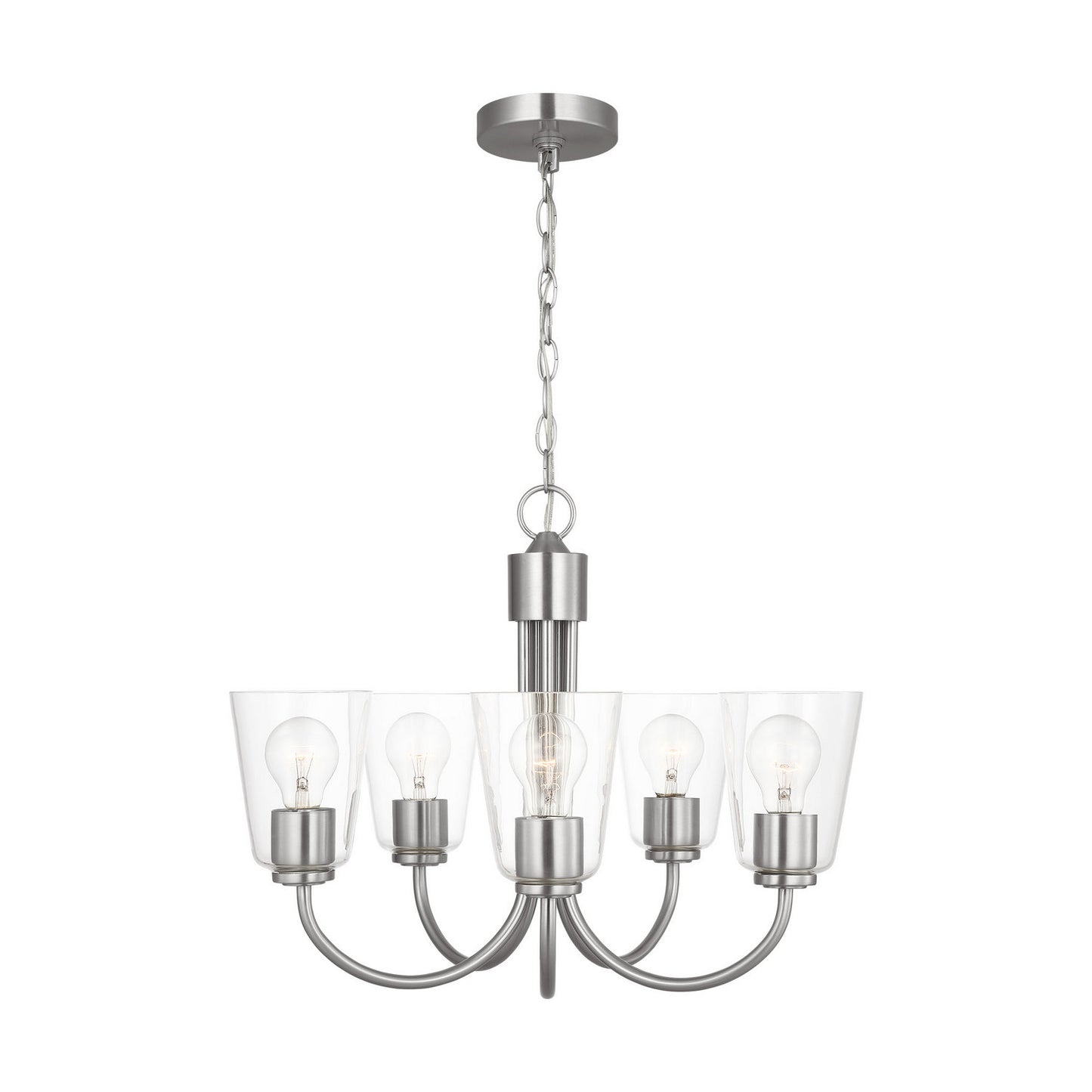 Miles Five Light Chandelier in Brushed Nickel