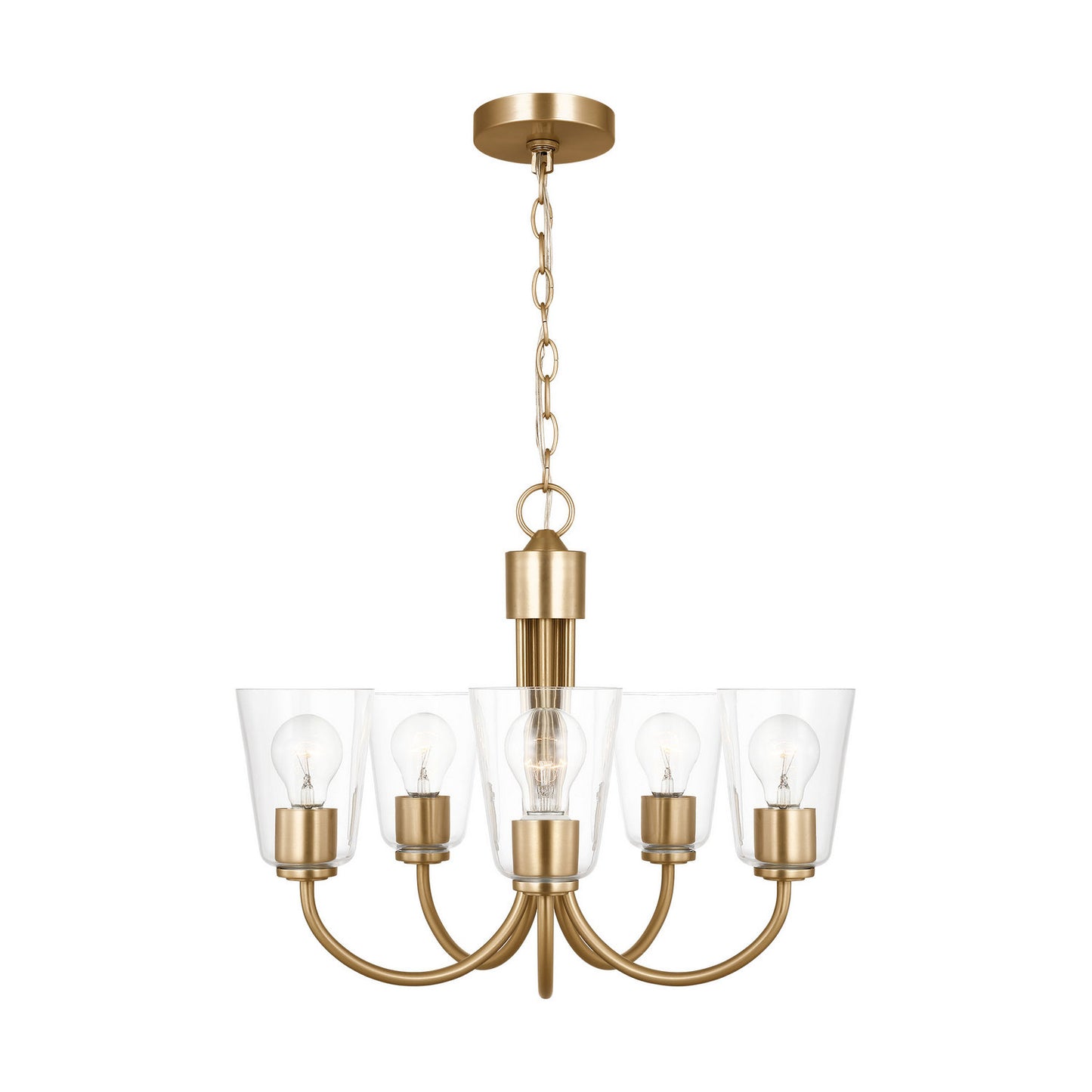 Miles Five Light Chandelier in Satin Brass