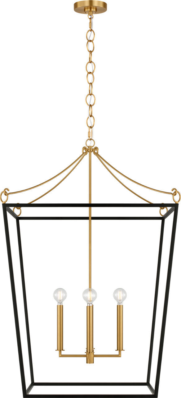 Carlyle Four Light Lantern in Midnight Black | Burnished Brass