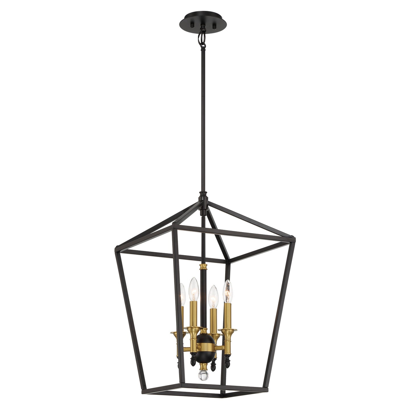 Townhall Four Light Pendant in Coal And Soft Brass