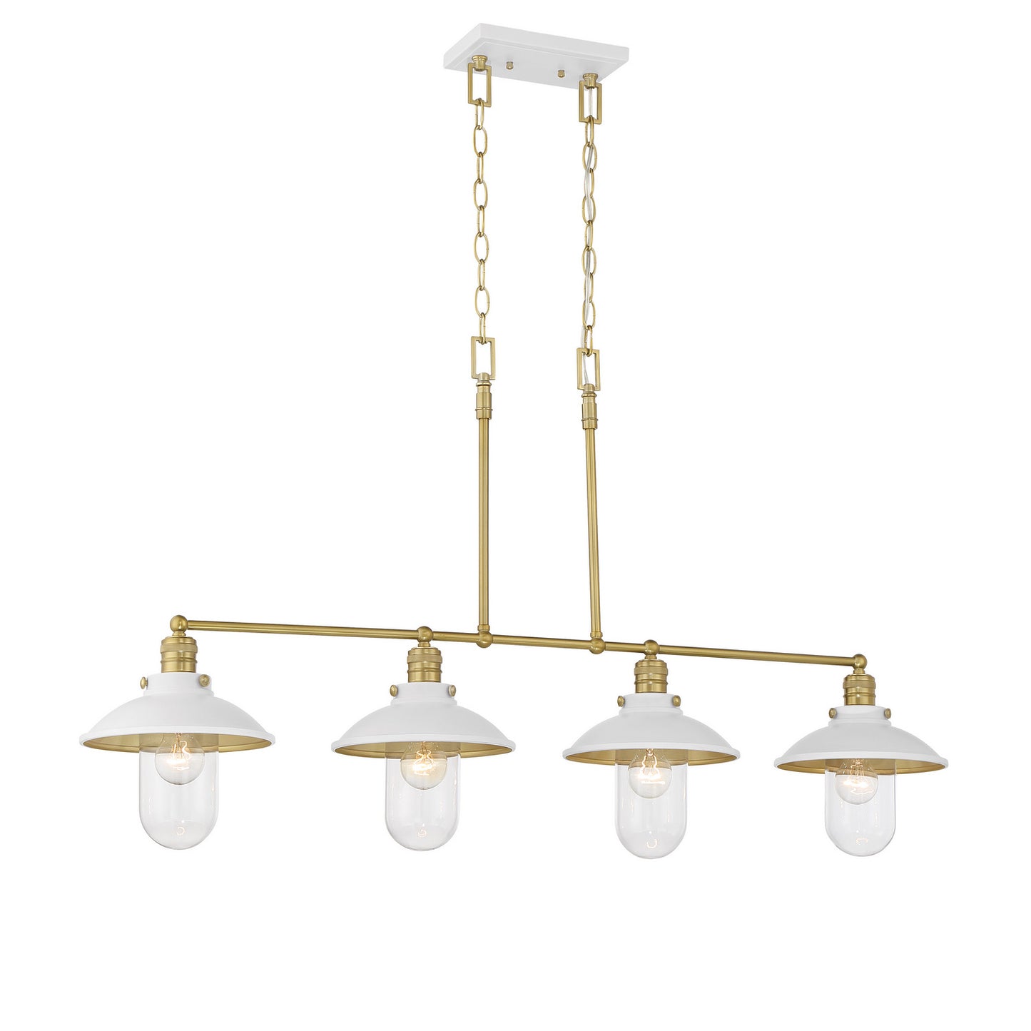Downtown Edison Four Light Island Pendant in White And Soft Brass