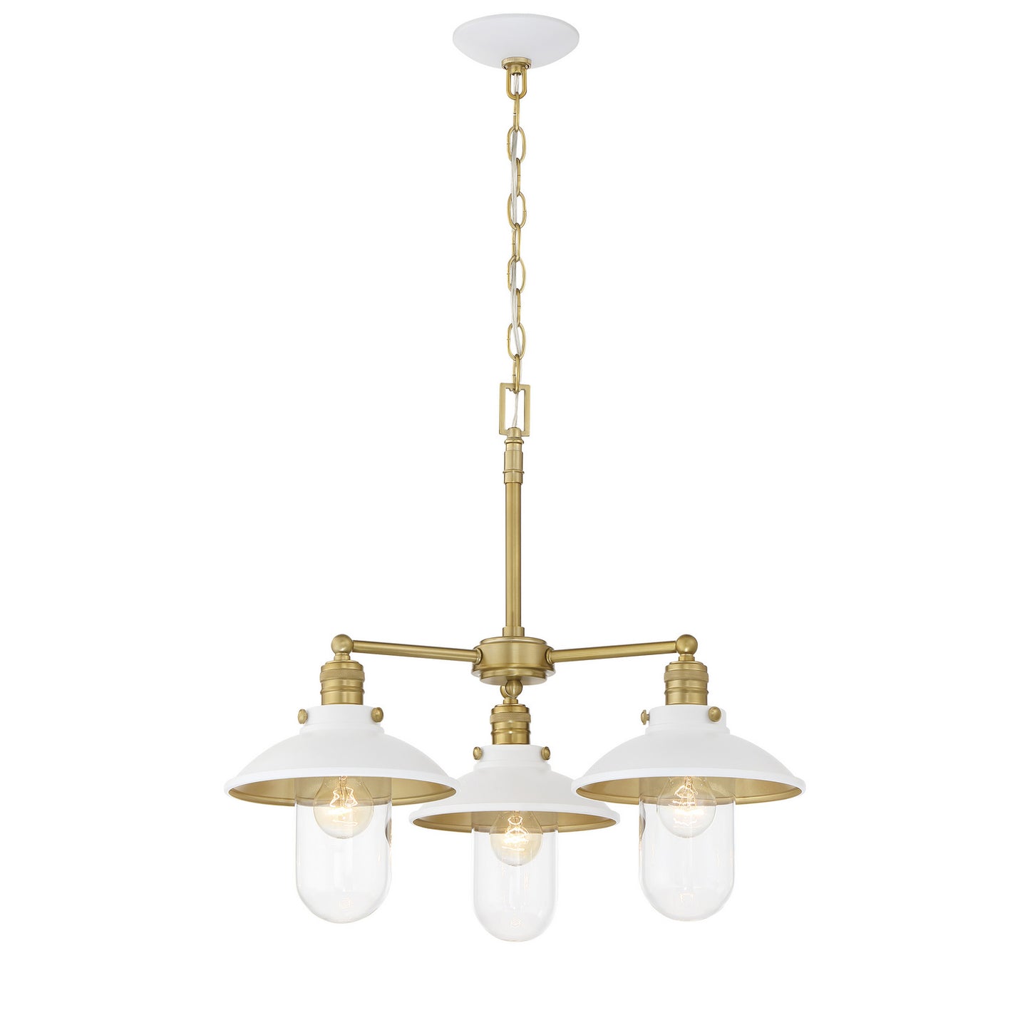 Downtown Edison Three Light Chandelier in White And Soft Brass