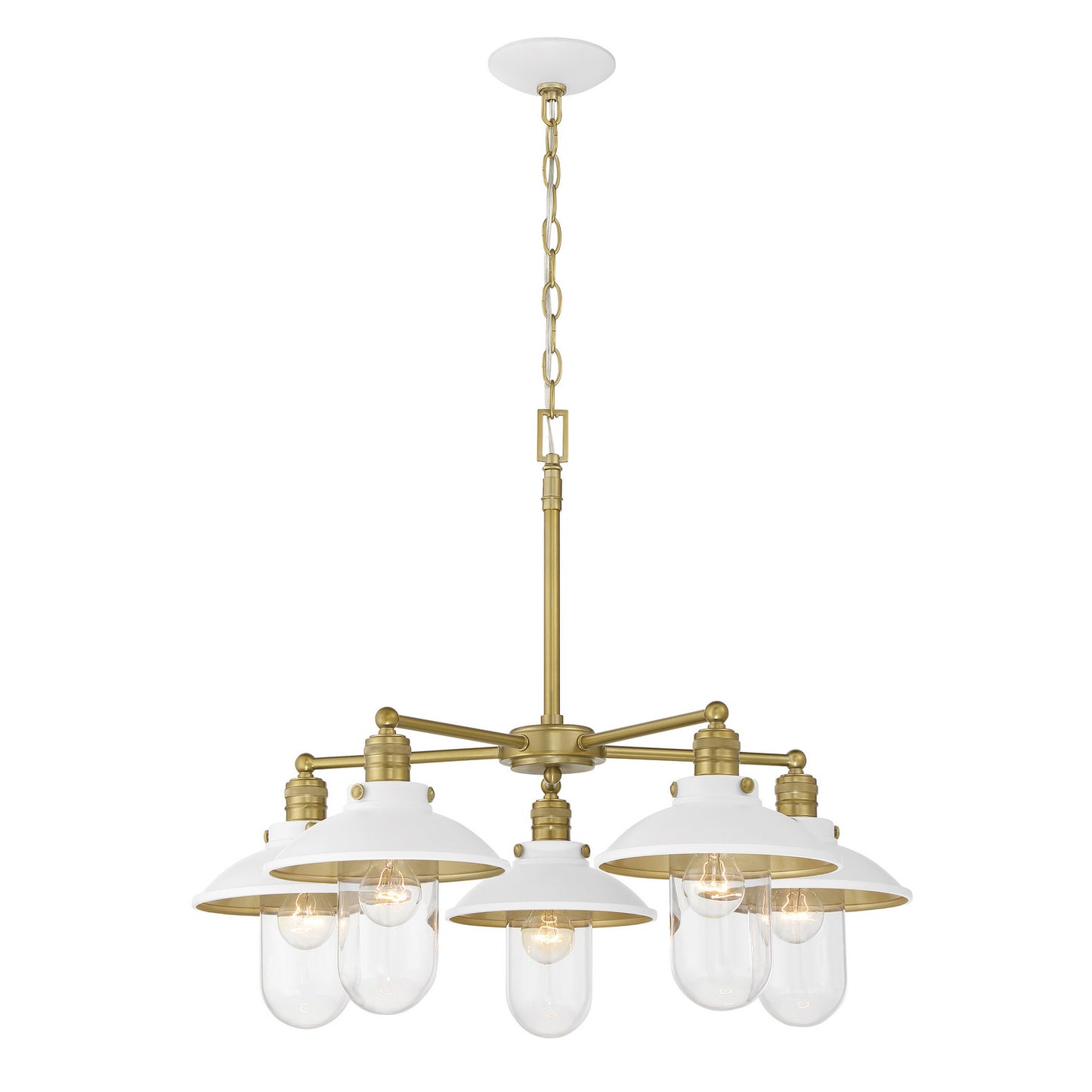 Downtown Edison Five Light Chandelier in White And Soft Brass