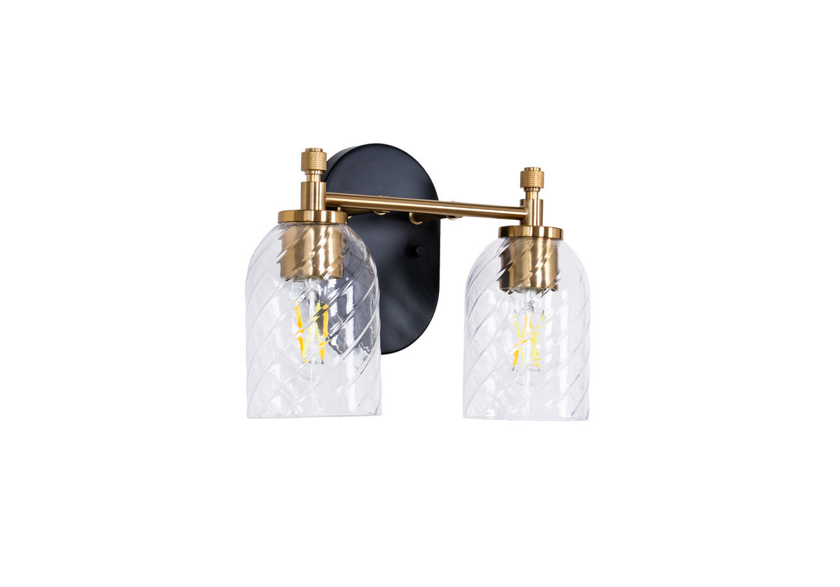 Council Two Light Vanity in Flat Black/Satin Brass