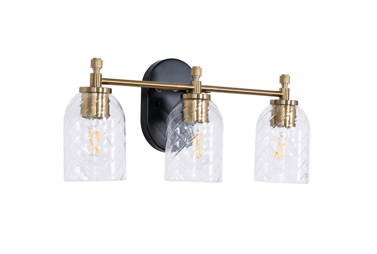 Council Three Light Vanity in Flat Black/Satin Brass