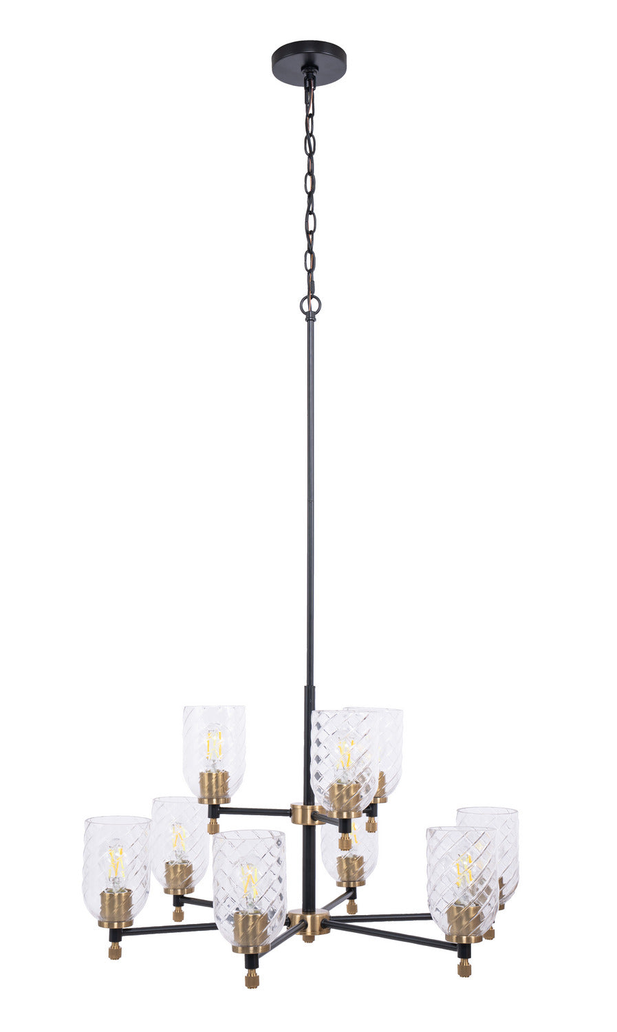 Council Nine Light Chandelier in Flat Black/Satin Brass