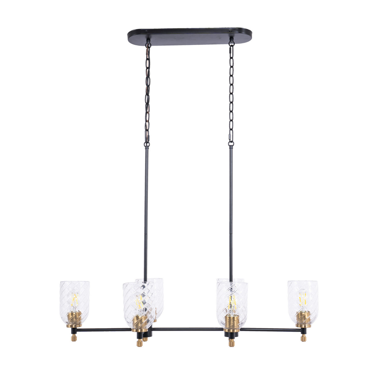Council Six Light Island Pendant in Flat Black/Satin Brass