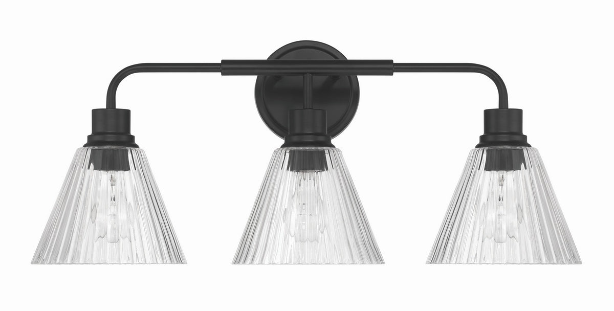 Pleated Three Light Vanity in Flat Black