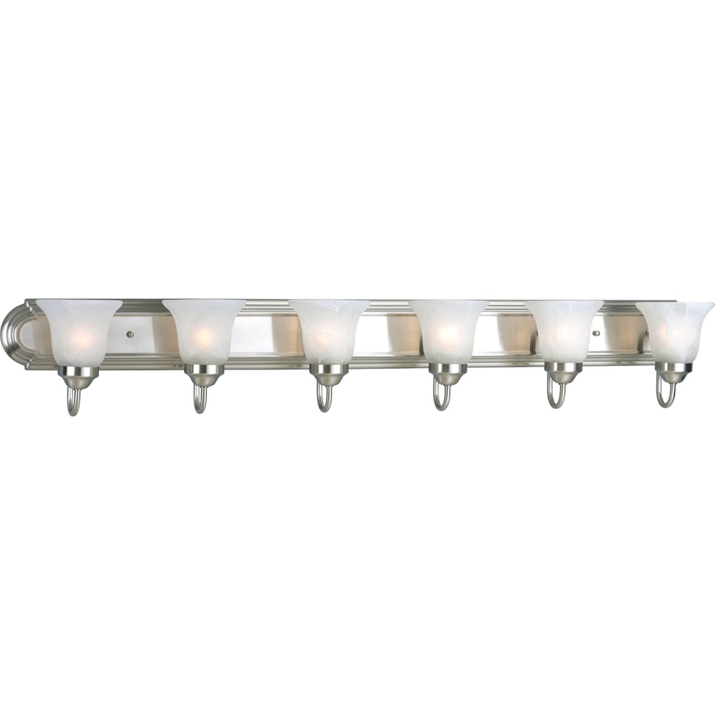 Alabaster Glass Six Light Bath Vanity in Brushed Nickel