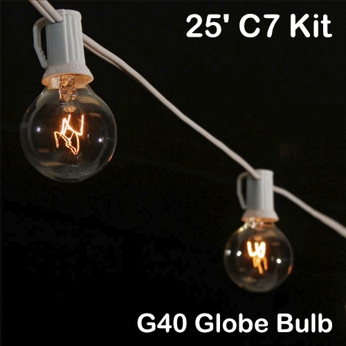 Sival 25 ft White C7 Light String w/ Clear Globe Bulbs