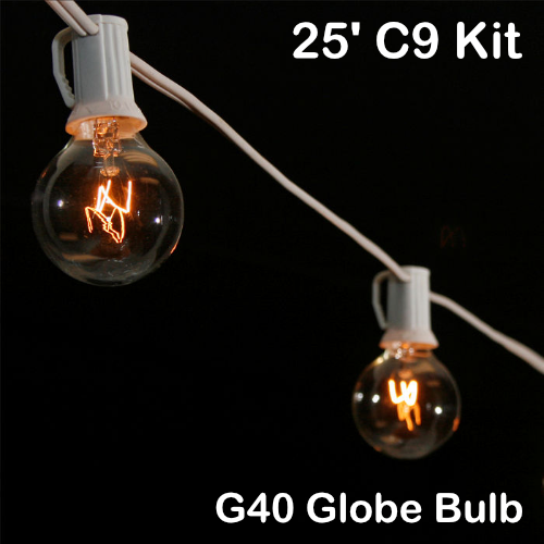 Sival 25 ft White C9 Light String w/ Clear Globe Bulbs