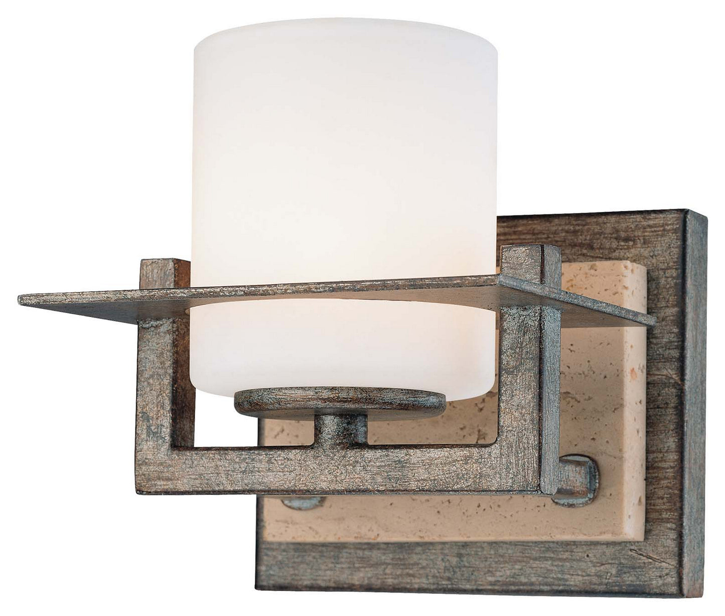 Compositions One Light Bath in Aged Patina Iron w/Travertine Stone