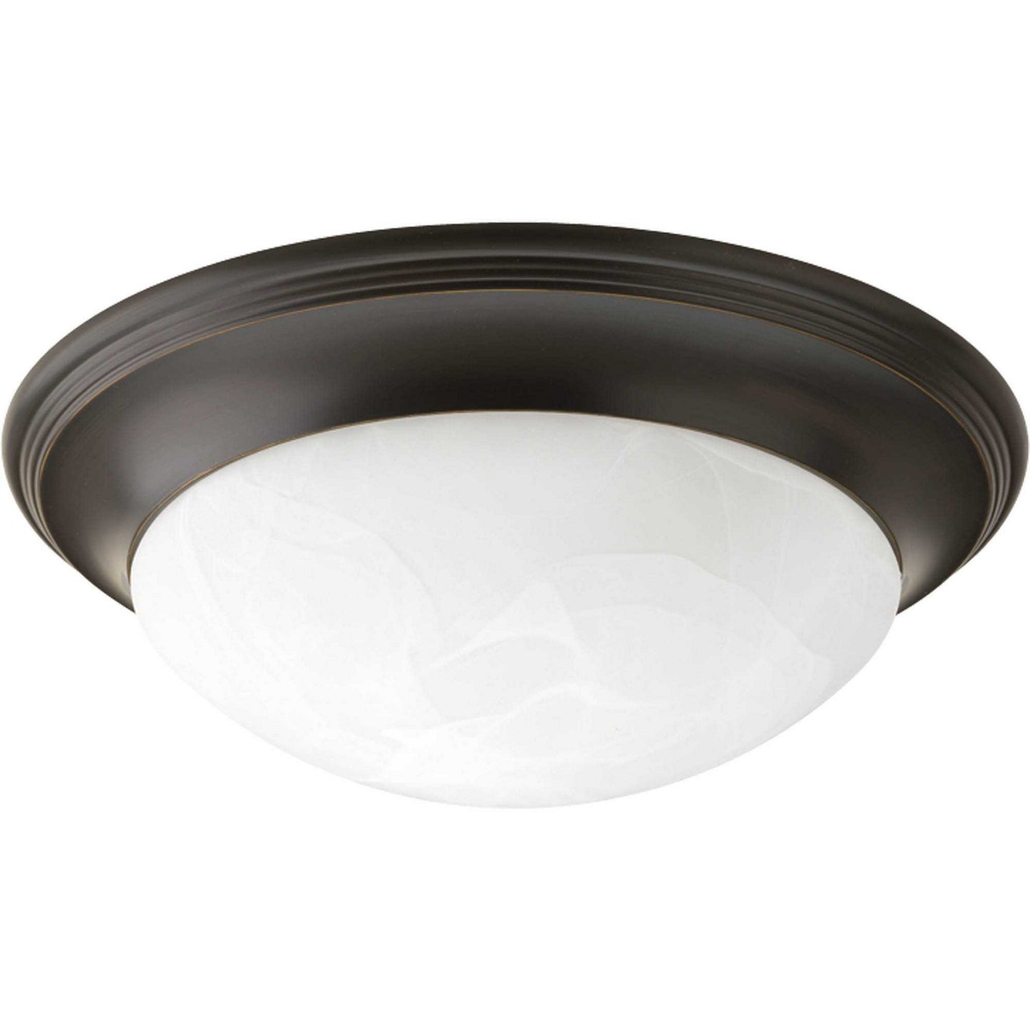 Alabaster Glass Three Light Flush Mount in Antique Bronze