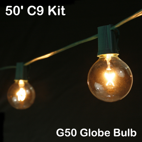 Sival 50 ft Green C9 Light String w/ Clear Globe Bulbs